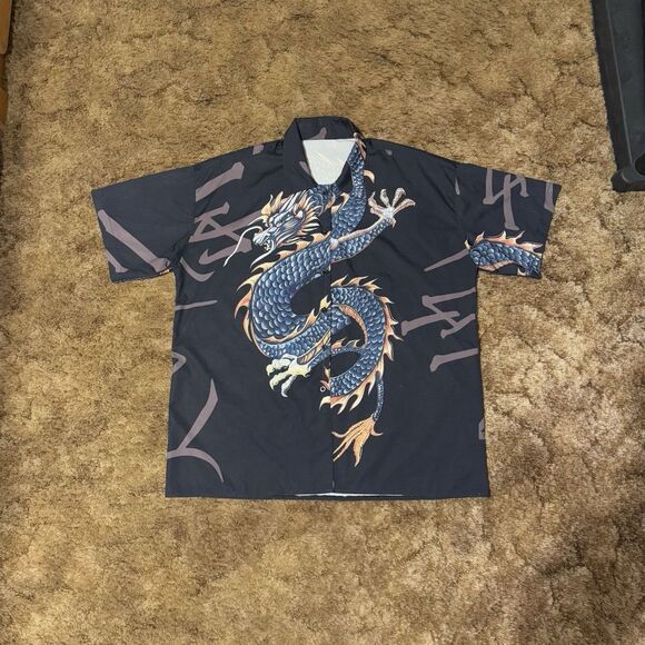 Vintage Y2K Button Up Dragon Shirt Large - Picture 1 of 4